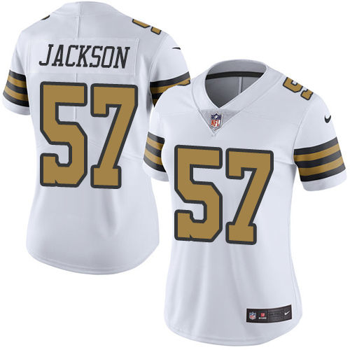 Women's Limited Rickey Jackson Nike Jersey White - #57 Rush NFL New Orleans Saints